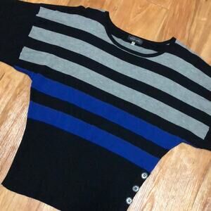 Spense Black, Blue, and Gray Striped Top Size Small